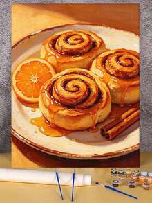 1pc Oil Painting By Numbers Kit, Cinnamon Roll DIY Art & Craft, Home Wall Decor, Canvas Oil Painting Decoration, Holiday Gift Includes Paintbrushes And Paints. - Sets - View 2