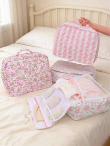 Large‑Capacity Clothes Packing Cube With Mesh Compartment,Floral Strawberry Quilted Travel Storage Bag Clothing Sorting Container For Vacation - Multicolor - View 3