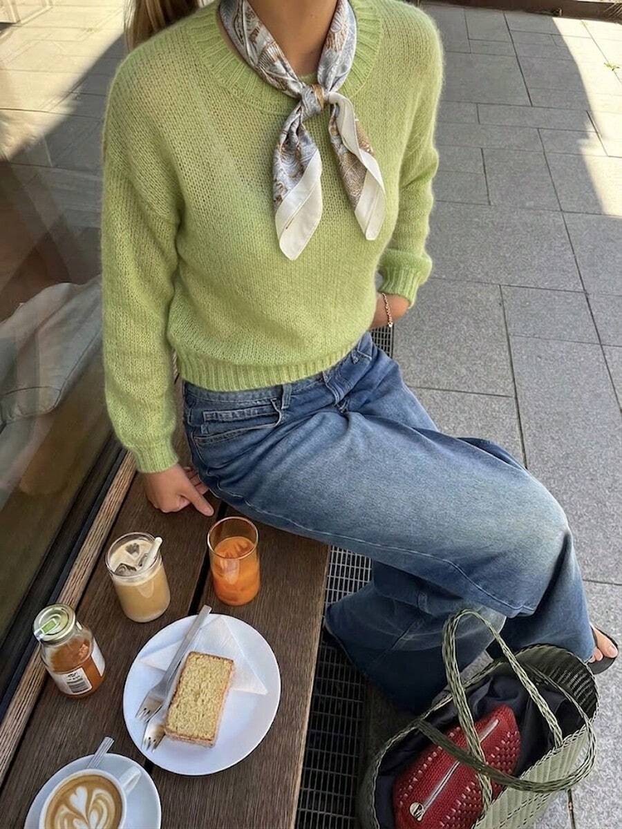 Women's Cozy Knitwear Round Neck Drop Shoulder Long Sleeve Regular Length Sweater, Perfect For Fall Daily Wear