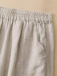 Linen Blend Wide Leg Pants, Elastic Waist Embroidered Hem Autumn Long Pants - Linen - View 6