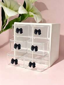 Drawer-Style Mini Cosmetic Organizer, Featuring Various Colored Bows, Transparent Plastic Stackable Storage Boxes, Multiple Designs, And Multiple Compartments. Suitable For Desktops, Offices, And Bedrooms, With A Smooth, Easy-To-Clean Surface. - Multicolor - View 6