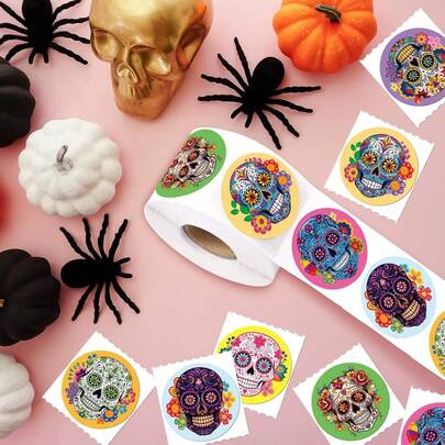 500pcs Halloween Skull Graffiti Stickers 1in Festival Party Envelope Card Party Supplies DIY Decoration