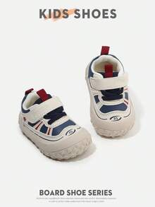 1 Pair Infant Toddler Colorblock Patchwork Hook & Loop Closed Toe Flat Casual Sneakers For Daily Wear [Select By Actual Cm Inner Length] - Blue - View 4