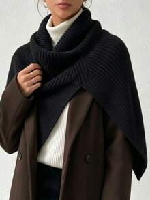 1pc Women's Winter New Versatile High-End High Neck Scarf, Stylish Warm Neck Warmer For Coat - Black - View 3