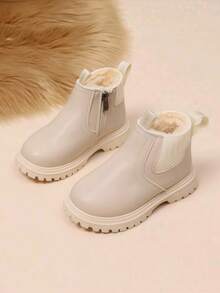 Unisex Kids Thermal Lined Thick Snow Boots, Comfortable, Simple, Versatile, Slightly Fitted, Suitable For Winter - White - View 5