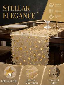 Star‑Printed Tulle Table Runner, Sheer Gauze Decorative Tablecloth, Table Overlay For Wedding Birthday Holiday Celebration Banquet Party Desktop Decoration Supplies - Multi-color (Random) - View 2