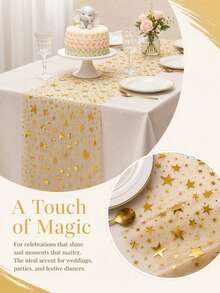 Star‑Printed Tulle Table Runner, Sheer Gauze Decorative Tablecloth, Table Overlay For Wedding Birthday Holiday Celebration Banquet Party Desktop Decoration Supplies - Multi-color (Random) - View 1