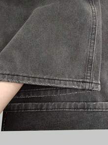 1pc Justice Brother Vintage Washed Loose Fit Wide Leg Distressed Boyfriend Jeans, Casual & Unisex Design - Light Grey - View 11