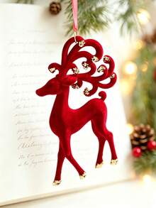 Luxury And Exquisite Red Flocked Christmas Ornament, Christmas Tree Decoration, Snowflake, Reindeer, Bow, Bell Pendant, Christmas Ornament, Christmas Gift. - Multicolor - View 10