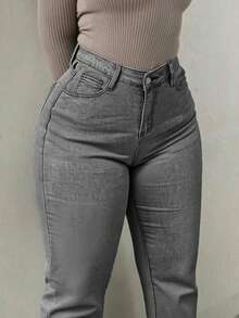 Plus Size Casual Flared Jeans, Elegant Fashionable Outdoor,Halloween, New Year, Country Fall - Grey - View 3