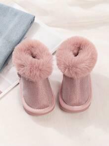 1 Pair Baby Fuzzy Boots With Fleece Lining, Warm And Comfortable Flat Snow Boots, Children's Ankle Boots For Daily Outdoor Wear In Autumn And Winter - Pink - View 1