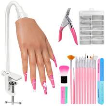 Veikmv Practice Hand For Acrylic Nails, Silicone Right Hand, 141Pcs Kit Bendable Fingers And Realistic Skin; Deep Grooves Hold Tips Without Glue; Gel, Manicure And Salon Training For Beginners - Apricot - View 10