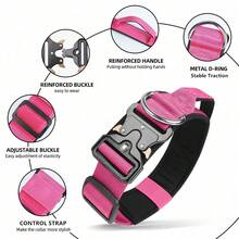 Fashion Tactical Dog Collar With Control Strap And Reinforced Details, Durable Nylon Pet Collar, Comfortable Padding, Adjustable Buckle & Metal Hardware, Suitable For Medium To Large Dogs, Ideal For Daily Wear And Outdoor Adventures - Hot Pink - View 7