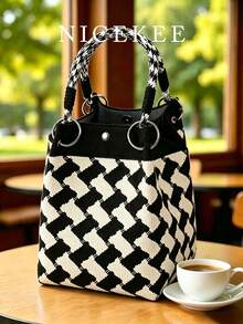 Classic Colorblock Polka Dot Casual Versatile Artistic Bucket Bag, Multi-Functional Daily Commute Handbag, Suitable For Niche Shopping And Dating - Multicolor - View 1
