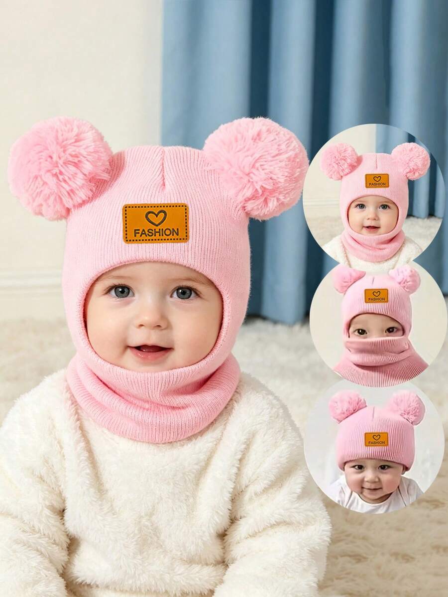 1pc Children's Heart Ball Knit Beanie, Baby Knitted Hat, Autumn/Winter ...