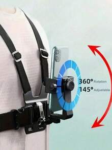 Outdoor Sports Camera Chest Strap, Universal Adjustable Chest Support, POV Perspective Chest Mount, Phone Live Streaming Chest Support, Body Fixing Device With Backplate, Dual Locking Design And Safety Buckle. Suitable For Cycling, Kayaking, Running, Video Live Streaming, Extreme Sports Camera Mounting, First-Person Perspective Cycling Shooting Accessory, Easy Installation, Perfect Gift For Cycling Photography Enthusiasts, Extreme Sports Phone Mount - Black - View 2