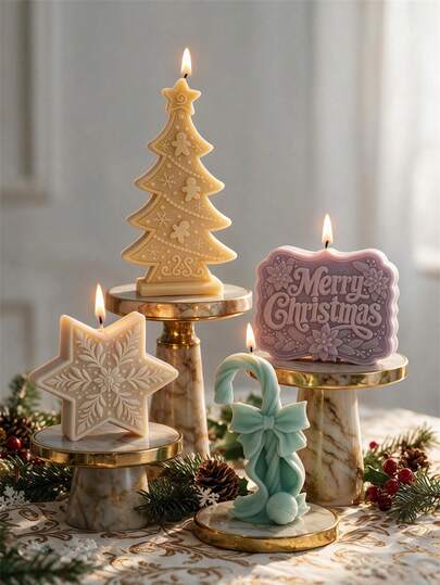 Standing Christmas Candy Cane Silicone Mold Snowflake Candle Mould Christmas Gingerbread Man Tree Soap Concrete Silicone Mould Christmas Home Resin Decor