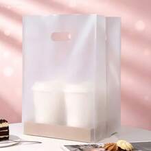 50pcs Transparent Gift Bags With Handles, Uncoated, Suitable For Salad, Cake, Pizza, Bread, Dessert, Candy, Suitable For Wedding, Birthday, Party, Christmas, Halloween - Multicolor - View 1