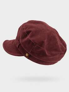 1pc Women's Vintage Suede Texture Newsboy Cap, Soft Brim Baker Boy Hat With Belt Loop And Gold Button Detail, Suitable For Travel, Streetwear, All Seasons - A - View 8