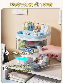 Wavy Layered Desktop Organizer, Wavy Edge High Aesthetic, Desktop Storage & Decoration 2-In-1, Double Layer Transparent Drawer, Partitioned Storage No Clutter, Pen Holder + Storage Drawer Integrated, Stationery & Makeup Universal, Macaron Three Colors Optional, Student / Vanity Dual Use, Rounded Corners Anti-Collision, Thickened Durable Easy To Clean - Multicolor - View 11