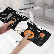 1pc Halloween Faucet Cover, Create Festive Atmosphere, Bathroom Faucet Splash Guard, Waterproof Non-Slip Faucet Mat, Kitchen Countertop Accessory, Kitchen Dining Table Accessory, Sink, Moisture-Proof Absorbent Mat, Absorbent Drainage Mat, Ghost Pumpkin Pattern, Multi-Functional Absorbent Non-Slip Mat - Multicolor - View 9