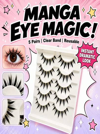 5 Pairs Cartoon Full Strip False Eyelashes, Lightweight And Delicate Synthetic Fiber, Self-Adhesive Strip No Glue Needed - Washable And Reusable, Quick Application For Thick Wild Cartoon Eyes, Suitable For Daily Hot Girl Makeup