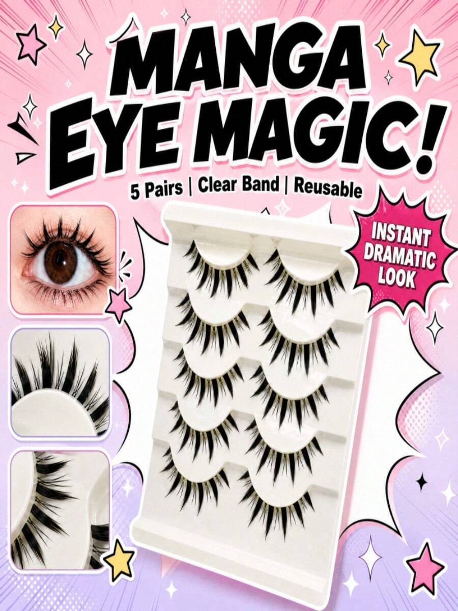 5 Pairs Cartoon Full Strip False Eyelashes, Lightweight And Delicate Synthetic Fiber, Self-Adhesive Strip No Glue Needed - Washable And Reusable, Quick Application For Thick Wild Cartoon Eyes, Suitable For Daily Hot Girl Makeup - View 1