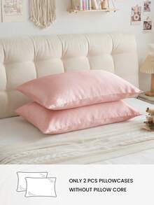2pcs Set Premium Silky Satin Envelope Pillowcases, Soft And Breathable, Wrinkle-Resistant, Protects Hair And Skin, Enhances Sleep Quality, No Pillow Insert, Machine Washable, Light Pink - Baby Pink - View 2