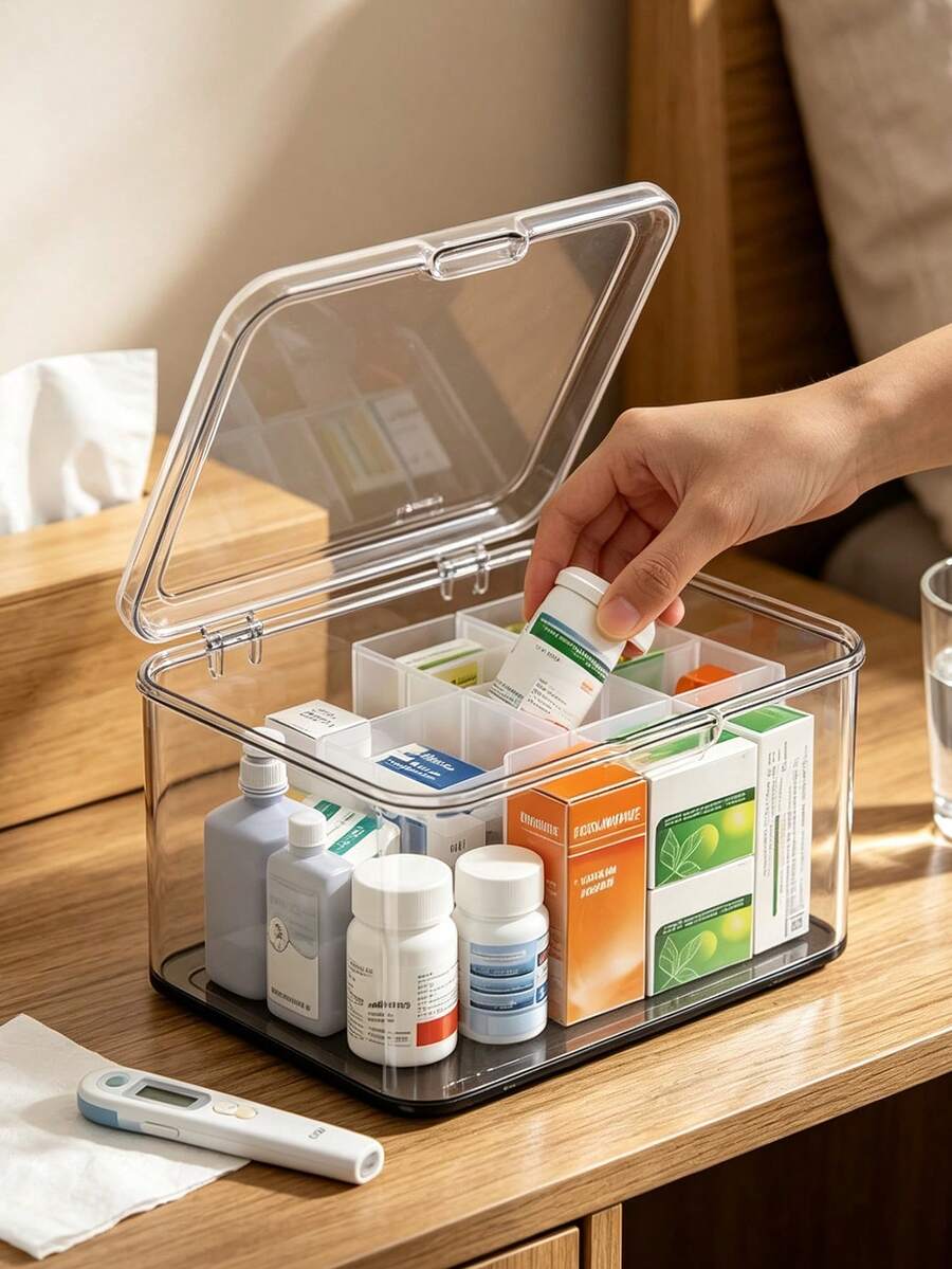 Large Capacity Flip Cover Medicine Box, Makeup Box Storage Acrylic Transparent Storage Box, Flip Top Desktop Cosmetics Dust-Proof Storage Box, Snack And Miscellaneous Sorting Box, Household Mini Medicine Box, Face Masks, Unique Gift For Thanksgiving And Christmas For Family, Mother, Female Friends Or Yourself - Multicolor - View 1