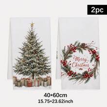 2 Buah Handuk Dapur, Motif Pohon Natal & Karangan Bunga, Gaya Minimalis 40*60cm Handuk Dapur Mikrofiber Persegi Panjang, Kain Lap Piring, Taplak Meja, Handuk Tangan, Dekorasi Dapur Natal, Dekorasi Rumah, Hadiah Pindah Rumah untuk Tetangga, Serbet Dapur & Kain Lap Piring, Dekorasi Rumah, Hadiah, Sempurna untuk Penggunaan di Dapur dan Kamar Mandi - Putih - View 11