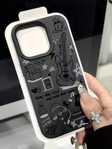 1件裝黑色啞光極簡個性化吉他塗鴉圖案手機殼，適用於 iPhone 16 Pro Max/17/16/15/14 Plus/13/12/11，保護殼 Air - 彩色 - 查看 1