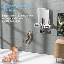 5-In-1 PS-5 Wall Mount Organizer, Heavy Duty Steel Bracket For Disc And Digital Console, Dual Controller Holders, Headset Hanger, Remote Holder, Ventilated Space-Saving Gaming Setup, White - View 5