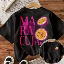 Women's Oversized Cotton Blend Short Sleeve Crew Neck Pink Passion Fruit Graphic Breathable Casual Summer Streetwear - Black - View 2