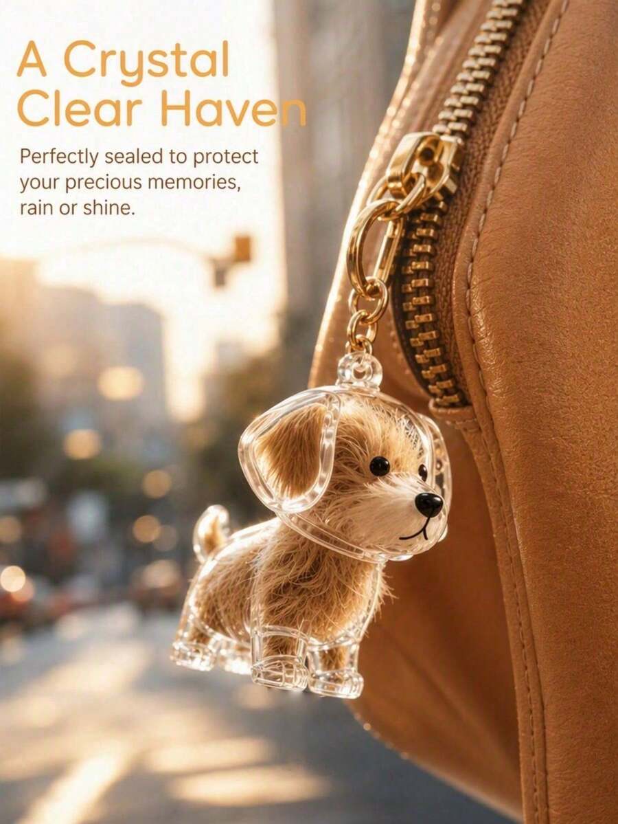 1/5/10pcs Transparent Acrylic Pet Hair Memorial Bottle With Keychain, Portable Cartoon Dog Hair Storage Container, Pet Hair Preservation Memorial Capsule, Pet Memorial Gift, Transparent Pet Hair Collection Storage Box - Transparent - View 1