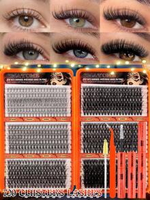 648/684/720pcs Natural False Eyelashes, Made Of Faux Mink Fur Material, With Lightweight, Soft And Comfortable Eyelash Clusters. Equipped With Eyelash Tools, It Can Create A Natural And Beautiful Effect. Suitable For Halloween And Christmas. - Multicolor - View 18