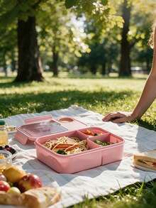 1pc Microwaveable Compartment Lunch Box With Utensils, Unisex, Suitable For Students, Includes Utensil Set, Bento Box, Microwaveable, Leak-Proof, Food Container (Pink), Kitchen Supplies, Christmas Gift - Multicolor - View 6