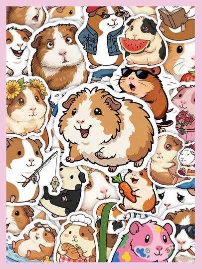 50 Buah Stiker Kelinci Percobaan Lucu Kawaii, Hewan Peliharaan Kartun, Gitar, Permen Lolipop, Astronot, Stiker Bajak Laut, Stiker Vinyl Tahan Air untuk Botol Minum, Buku Catatan, Casing Ponsel, Koper, Dekorasi DIY Scrapbook