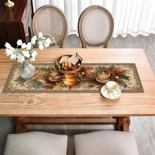 1pc Vintage Autumn Squirrel & Maple Leaf Print Table Runner, Retro Country Style, Polyester Stiff Fabric, Party & Dining Accessory, Farmhouse Dining Table Decor, Suitable For Kitchen Table, Coffee Table, Cabinet, Party, Wedding, Holiday Decoration - Multicolor - View 4