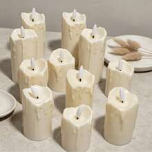 2pcs Cream White Tear-Shaped Simulated Electronic Candles, Battery Operated Smokeless LED Candle Lights, Romantic Candlelight Dinner, Christmas, Halloween Decoration Props - Off-white Dripping Candle - View 2