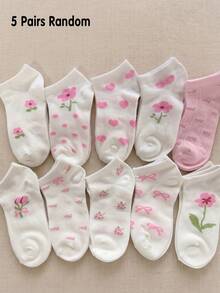 5/10/20 Pairs Random Floral Butterfly Princess Style Girls Short Socks, Soft & Breathable, Student Socks, Casual Daily Wear, Halloween Party, Back To School Outfit - Multicolor - View 15