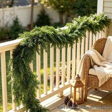 Dense Pines Realistic Touch Garland Ornaments, Greenery Artificial Pine Cypress Garlands For Christmas Holiday Mantle Fireplace Table Home Decor Real Touch Artificial Pine Greenery Christmas Garlands For Table Fireplace Wall Home Indoor Outdoor Decor - Green - View 2