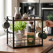 Coffee Mug Tree Bar Station Organizer, 2-Tier Mug Rack For Kitchen Storage Display Shelf, With 12 Hooks - View 6