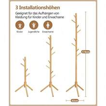 174cm Solid Wood Freestanding Coat Rack with 8 Hooks – Space-Saving Garment Stand for Bedroom, Living Room & Office, Ideal for Entryway Coats & Bags, Temporary Storage & Tip-Resistant Nordic or Japanese Style Decor - Beige - Übersicht 3