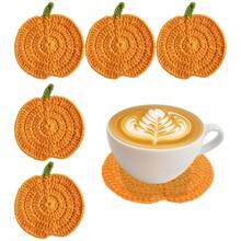 5/10 Pcs Hand‑Crocheted Pumpkin Coasters, Heat‑Resistant Table Mats For Tea Cups, Coffee Cups & Mugs, Autumn‑Themed, Protects Table Surfaces, Great For Fall, Halloween, Thanksgiving Themed Party Decorations - Hand-crocheted Pumpkin Mat - View 5