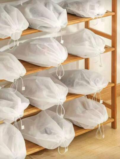 50 Pcs/Set 32 X 48 X 0.1 Cm Non-Woven Shoe Bags, Simple White Drawstring Dustproof Travel Shoe Bags