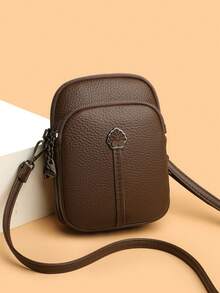 Minimalist Solid Color PU Leather Crossbody Small Bag, Multi-Compartment Zipper Square Bag, Versatile Daily Commute Shoulder Bag - Multicolor - View 2