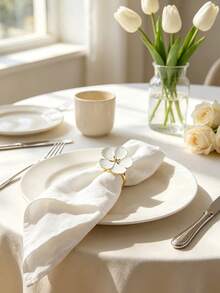 1-8pcs French White Flower Napkin Rings, Premium Metal Napkin Buckles For Wedding, Birthday Banquet Table Decor, Suitable For Home Decor, Party Decor, Holidays, Parties, Gatherings, Birthdays, Gifts, Dinner, Outdoor - Multicolor - View 8