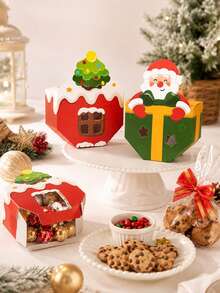 5pcs/2 Styles Christmas Food Packaging Boxes, Cute Santa Claus & Gingerbread Man Dessert Candy Cookie Snack Gift Boxes, Suitable For Bakery Party Holiday Takeout Display - Multicolor - View 6