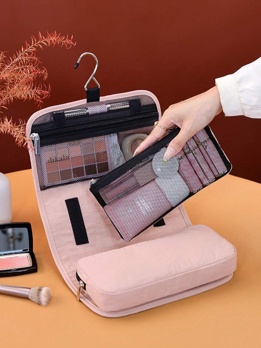 3-In-1 Detachable Travel Makeup Bag With Hook Hanging, Removable Small Pouch, Handheld Foldable Toiletry Storage Bag For Business Trip And Home Skincare Products