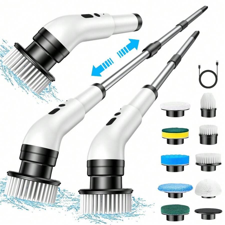 TOUCHBeauty Electric Rotating Scrubber, Dual-Speed Cleaning Brush, Extendable Handle (Black) | Includes 9 Reusable Brush Heads, Waterproof Design, Suitable For Cleaning Bathroom, Shower, Kitchen, Tiles, Floors And Tile Grout - Multicolor - View 1